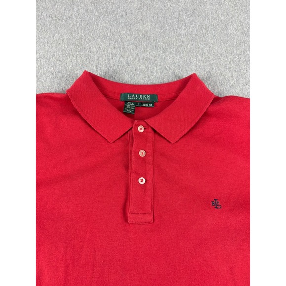 LAUREN Ralph Lauren Polo Shirt Mens L Custom Red Slim Fit Short Sleeve Preppy - Picture 2 of 12